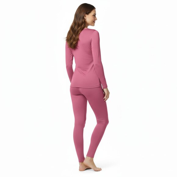 Women's Microfiber Fleece Lined Thermals 2-pc Set, Pink - Picture 2 of 3